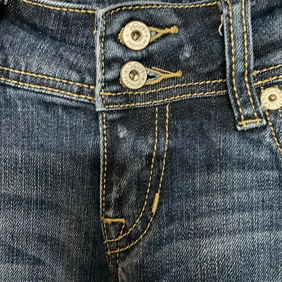 Vanity size 26x33 Dark Wash Slight Stretch Bootcut Jeans with Distress Detailing - Picture 7 of 15